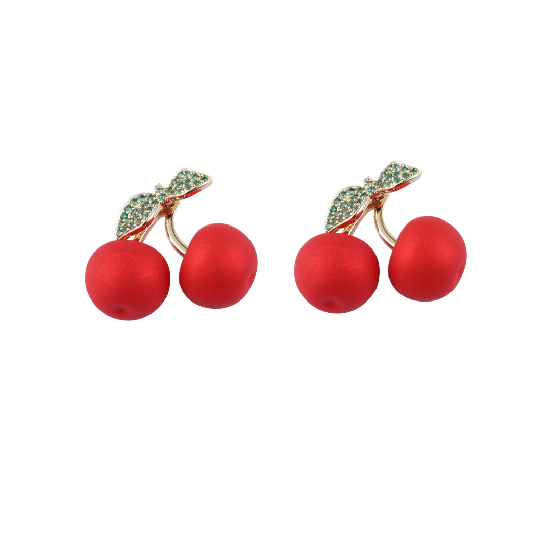 Cubic Zircon Red Cherry Earrings Enamel Painted Jewelry