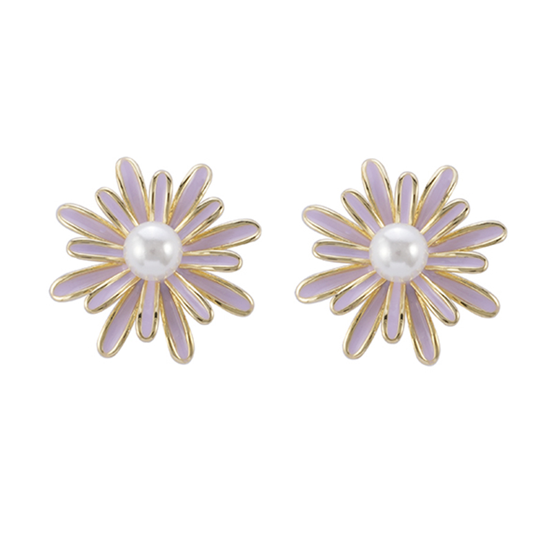 Purple Daisy Pearl Earrings Wholesale Price $2.06-2.46