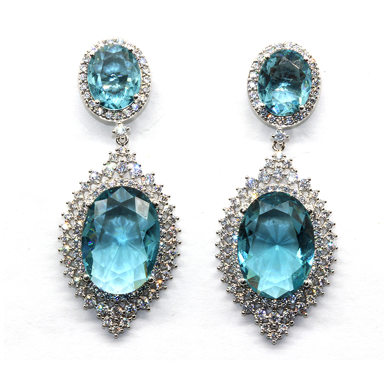 Fashion Inlaid Aquamarine Hot Selling Copper-plated Water Drop Pear Shaped Women's Earrings in Europe And America