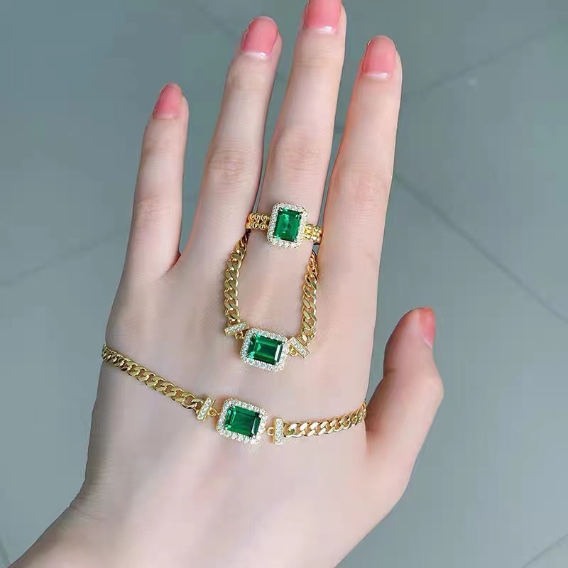 Emerald Gemstone Gold Plated Jewelry Set STB001