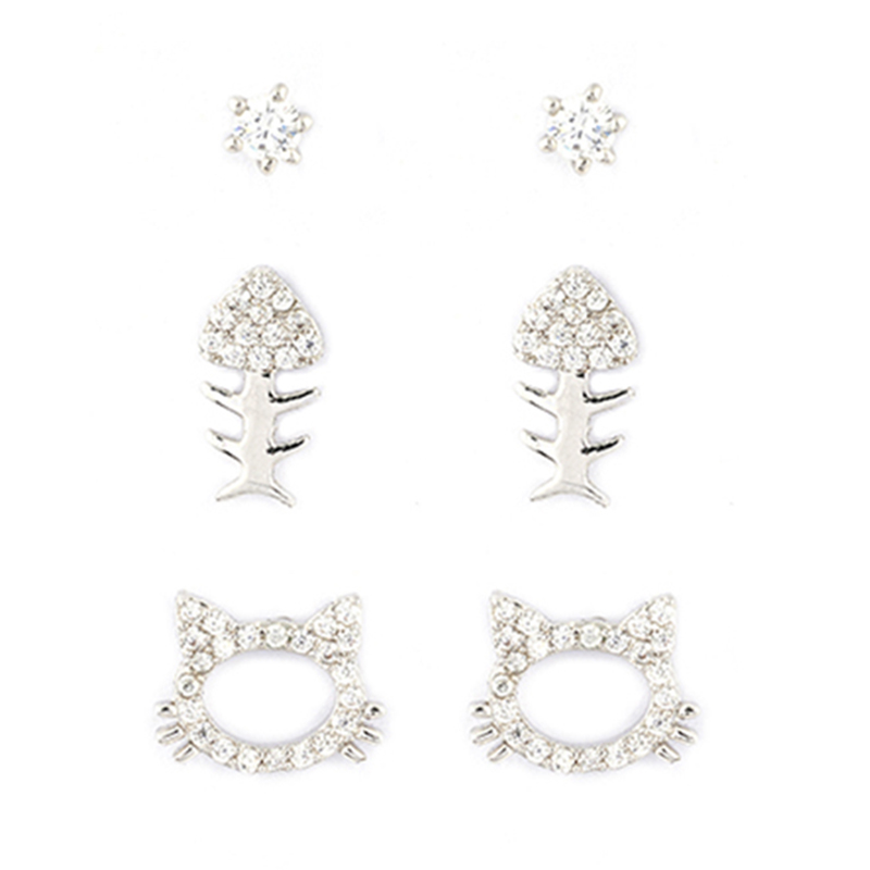 Multi-piece Cat And fish Cz Earrings$2.16~2.6