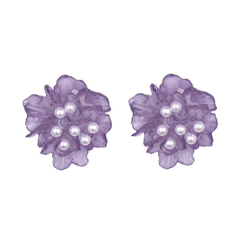 Small Fresh Pearl Earrings with Purple Flowers$0.7~1.2