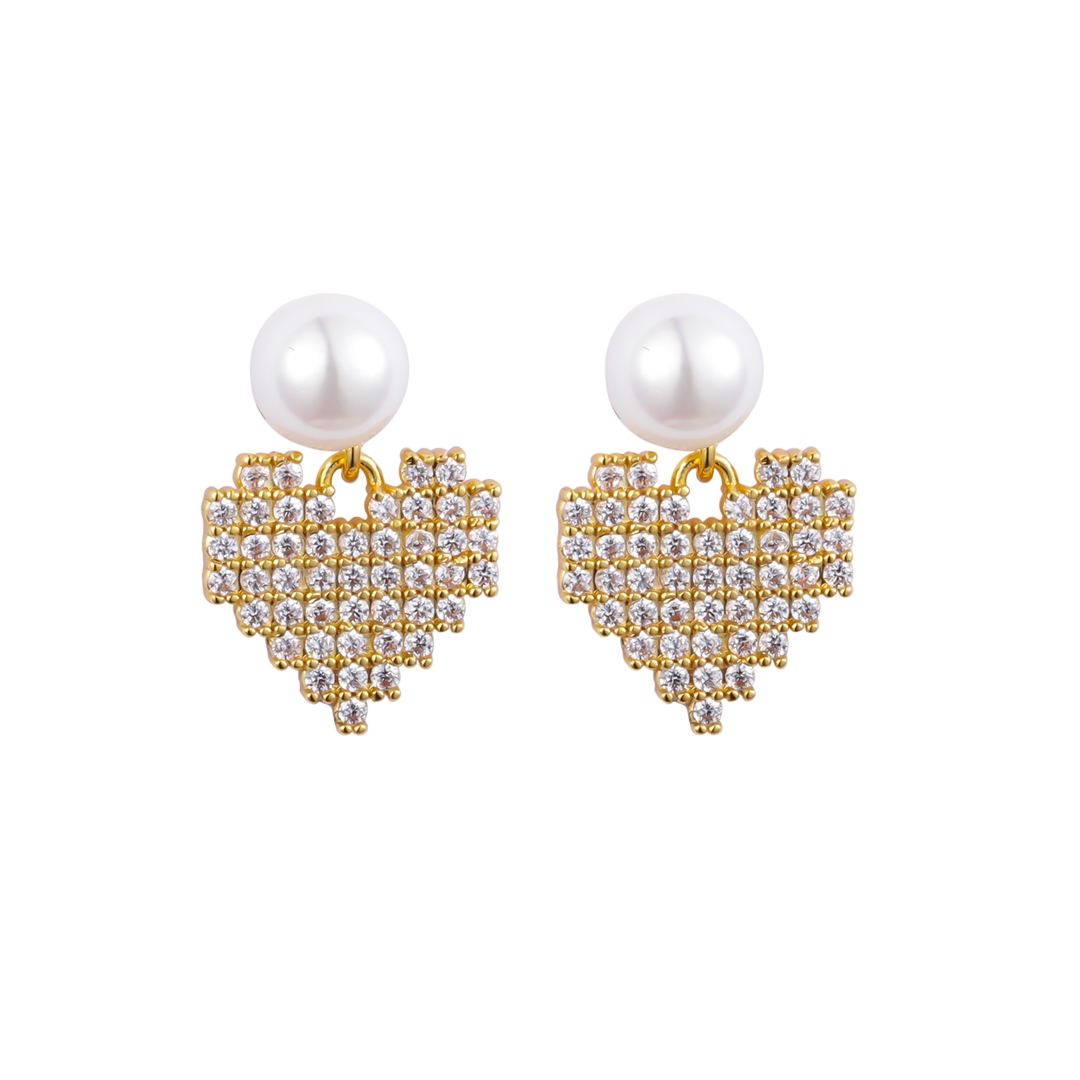 Gold Plated CZ Decorated Heart-shape Pendant Fashion Earrings