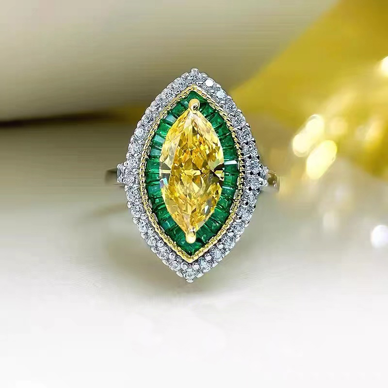 Coloured Diamond Marquise Gemstone Ring RTB072